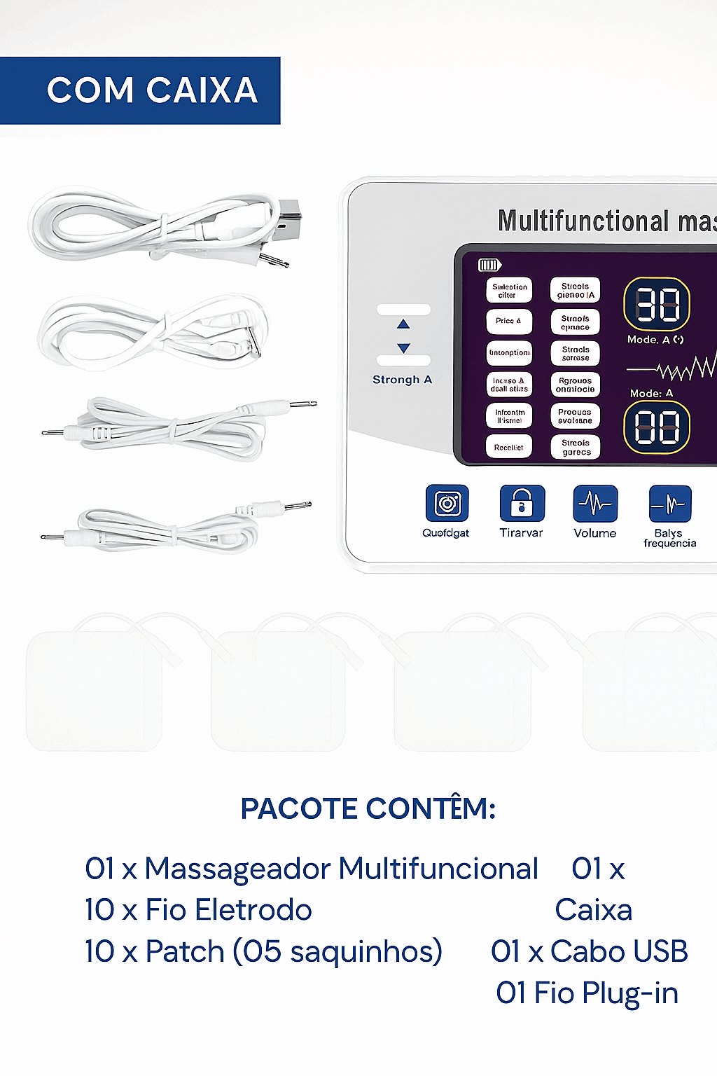 Eletroestimulador para Fisioterapia/Eletroterapia TENS e EMS, Bateria Recarregável, Multifuncional 12 Modos e 30 Níveis | Estimulador muscular elétrico, Terapia de pulso TENS, Massageador