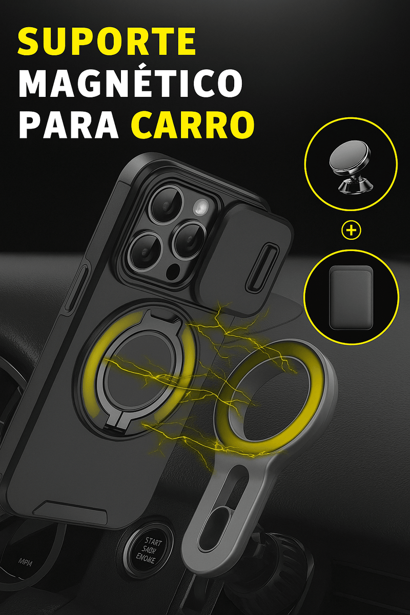 Case Blindada com Suporte Giratório 360º e Tampa de Proteção da Câmera - Iphone 11 ao 16 Pro Max