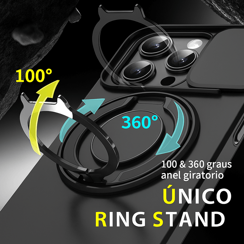 Case Blindada com Suporte Giratório 360º e Tampa de Proteção da Câmera - Iphone 11 ao 16 Pro Max
