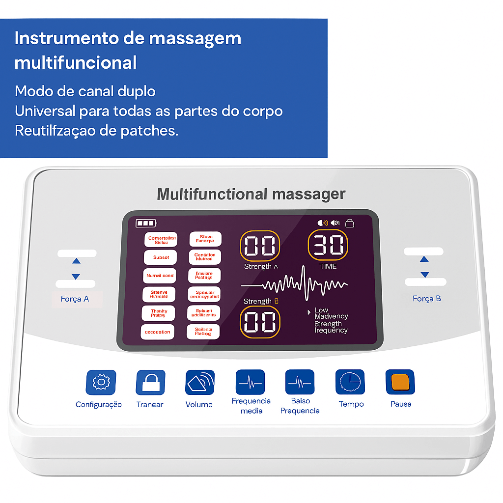 Eletroestimulador para Fisioterapia/Eletroterapia TENS e EMS, Bateria Recarregável, Multifuncional 12 Modos e 30 Níveis | Estimulador muscular elétrico, Terapia de pulso TENS, Massageador