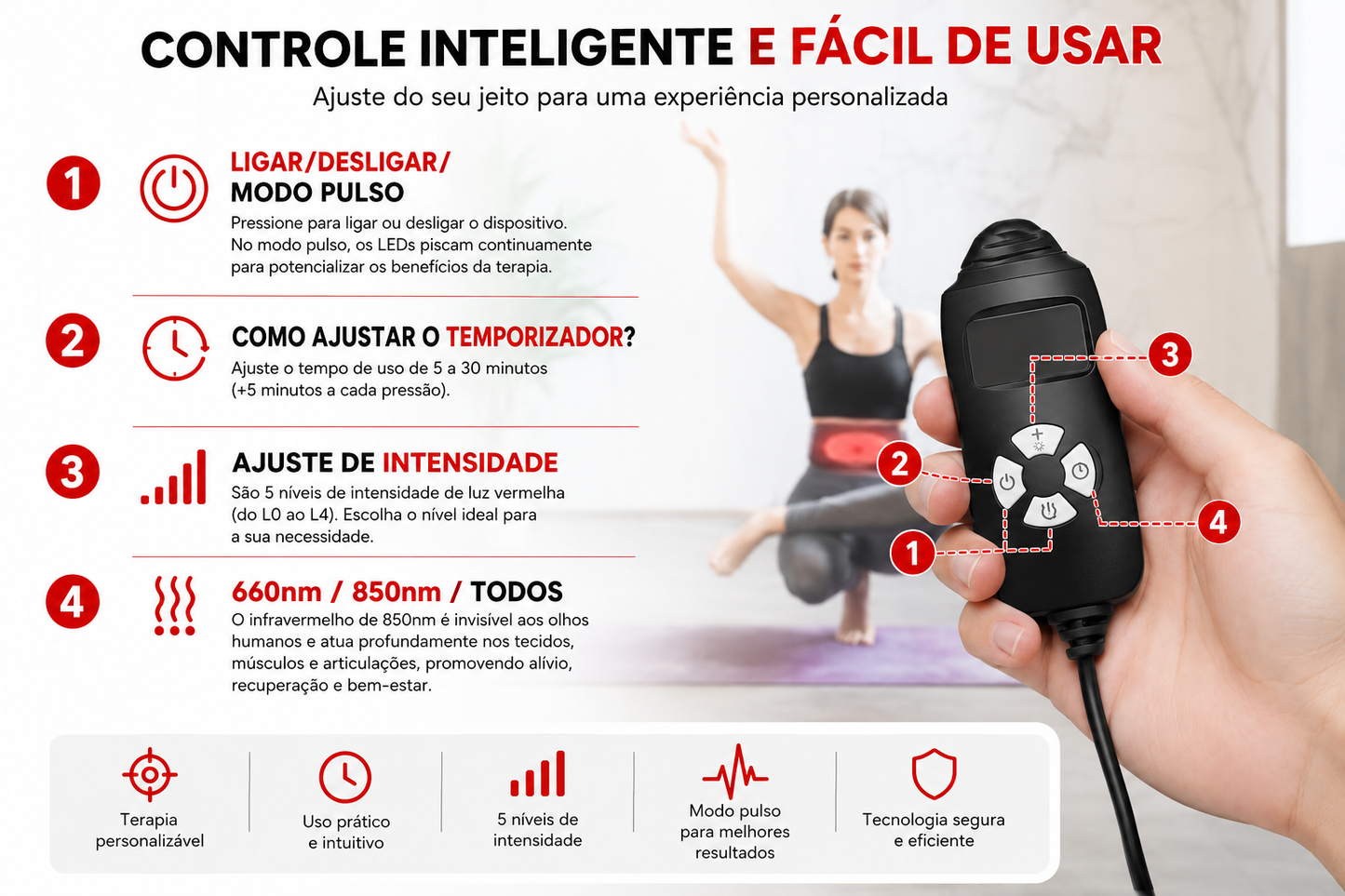 Cinta Healthcare Belt Fototerapia LED Vermelho + Infravermelho Alívio Muscular USB