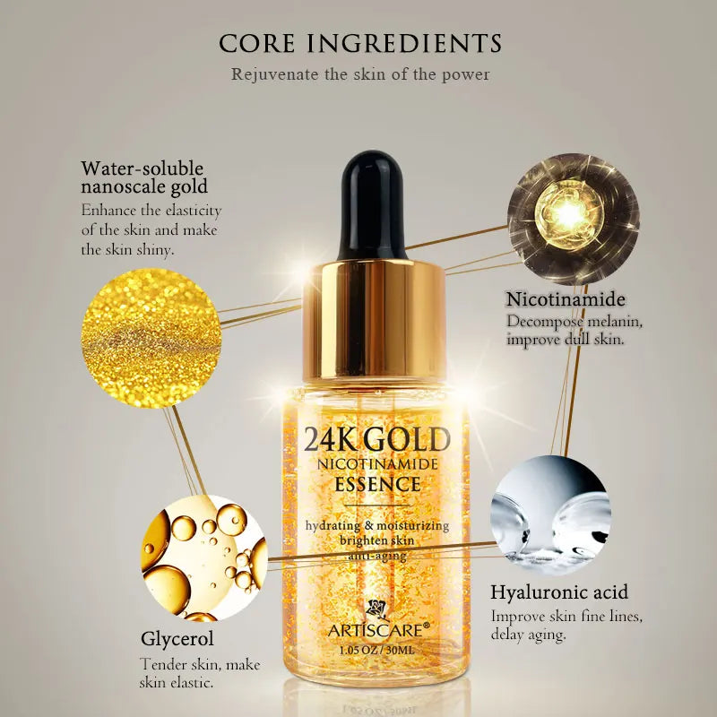 Combo ARTISCARE Gold - Sérum Essência 24K + Creme para os Olhos + Rolo Massageador Anti Rugas (BRINDE)