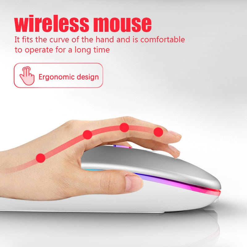 Mouse Sem Fio RGB Bluetooth USB Recarregável Silencioso | Led 2.4ghz DPI 1600