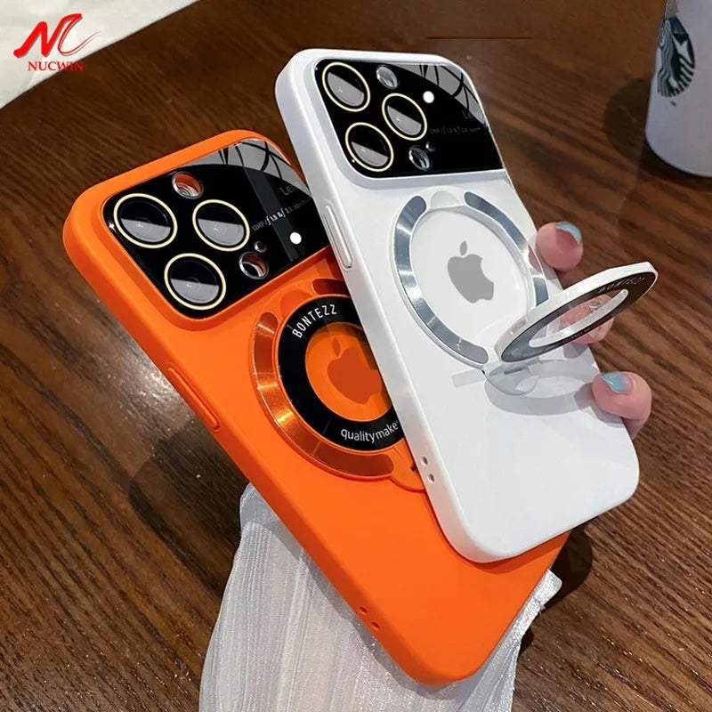 Case Luxo Ultra Fina Magsafe Com Protetor de Lentes - iPhone 11 ao 15 Pro Max