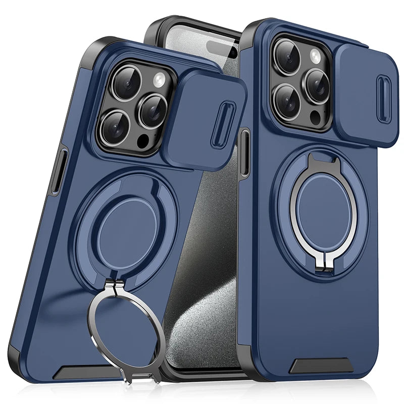 Case Blindada com Suporte Giratório 360º e Tampa de Proteção da Câmera - Iphone 11 ao 16 Pro Max