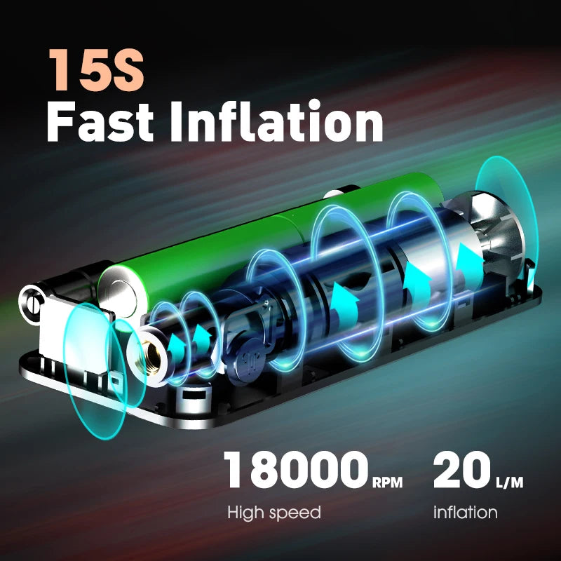 Compressor Carsun Air Pump Digital Portátil | Multifuncional: Calibrador de Pneus, Lanterna, Carrega Celular