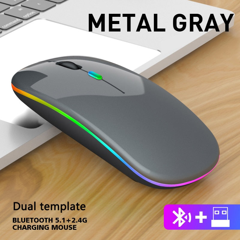 Mouse Sem Fio RGB Bluetooth USB Recarregável Silencioso | Led 2.4ghz DPI 1600