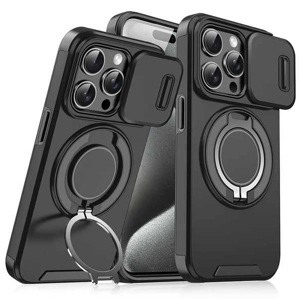 Case Blindada com Suporte Giratório 360º e Tampa de Proteção da Câmera - Iphone 11 ao 16 Pro Max
