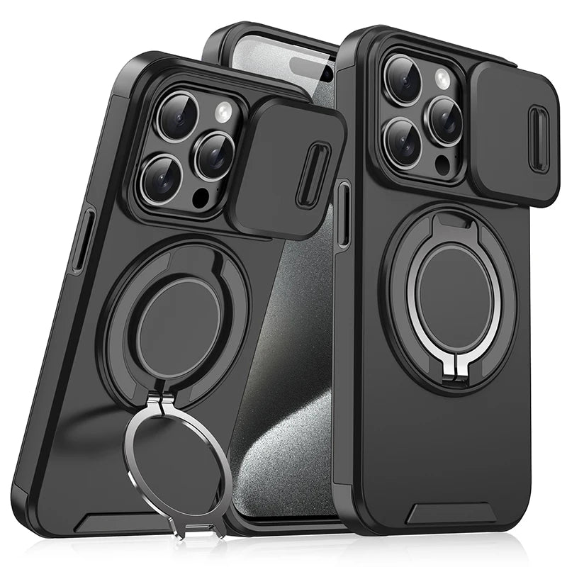 Case Blindada com Suporte Giratório 360º e Tampa de Proteção da Câmera - Iphone 11 ao 16 Pro Max