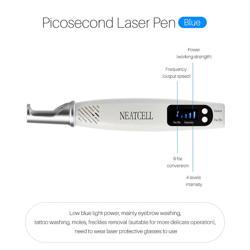 Caneta a Laser Neatcell Picosegundos Luz Vermelha e Azul | Removedor de Tatuagem , Sardas, Manchas Escuras, Verrugas e Cicatrizes