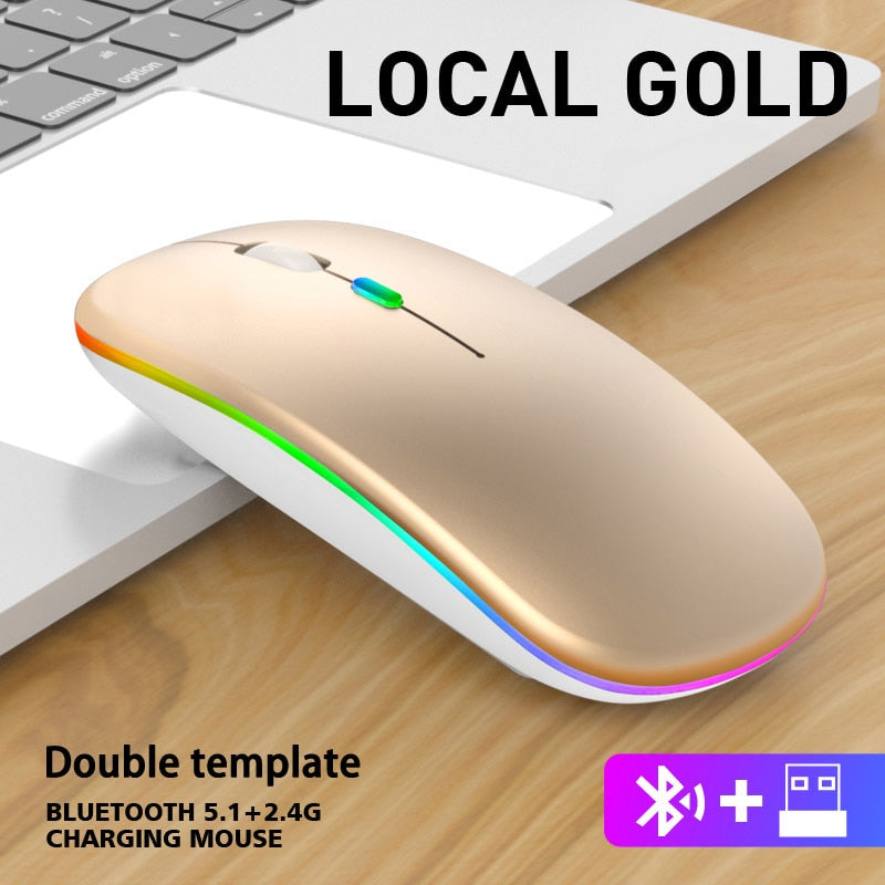 Mouse Sem Fio RGB Bluetooth USB Recarregável Silencioso | Led 2.4ghz DPI 1600