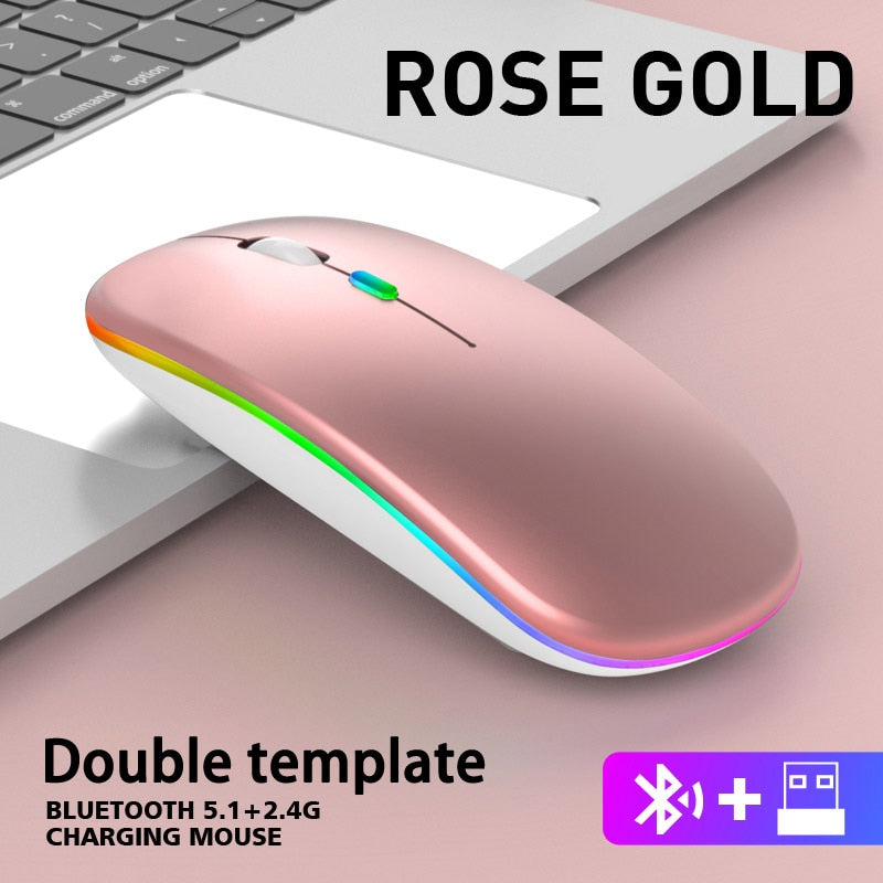 Mouse Sem Fio RGB Bluetooth USB Recarregável Silencioso | Led 2.4ghz DPI 1600