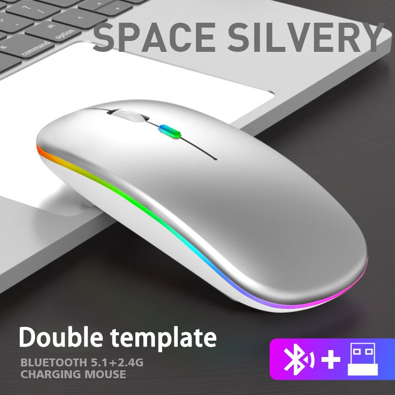 Mouse Sem Fio RGB Bluetooth USB Recarregável Silencioso | Led 2.4ghz DPI 1600