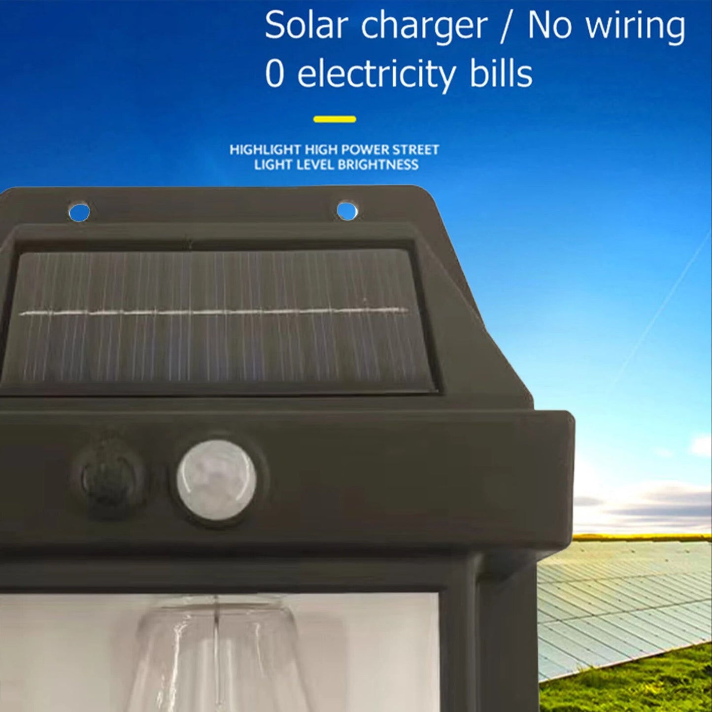 Luminária com Painel Solar, Bateria Recarregável e Sensor de Presença