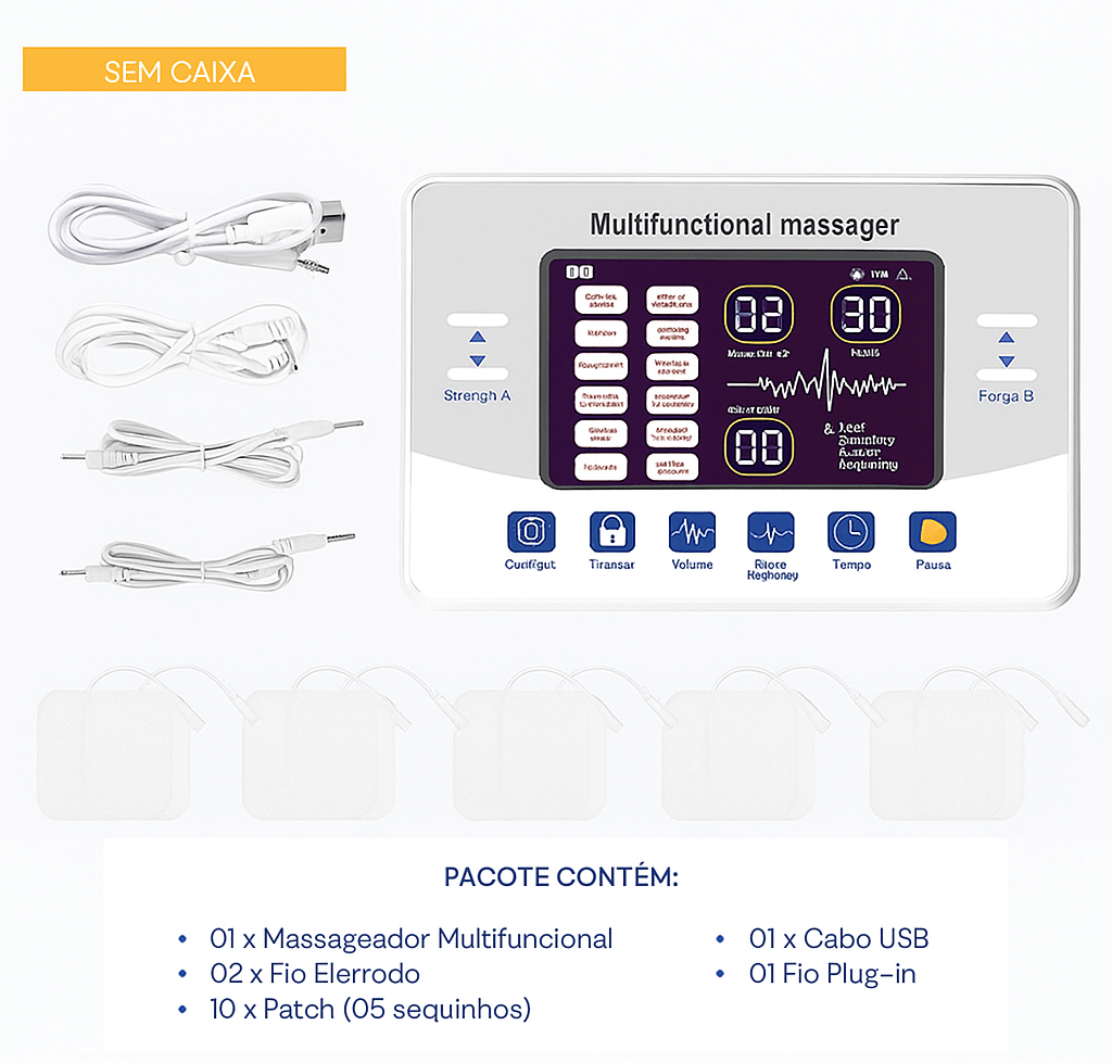 Eletroestimulador para Fisioterapia/Eletroterapia TENS e EMS, Bateria Recarregável, Multifuncional 12 Modos e 30 Níveis | Estimulador muscular elétrico, Terapia de pulso TENS, Massageador