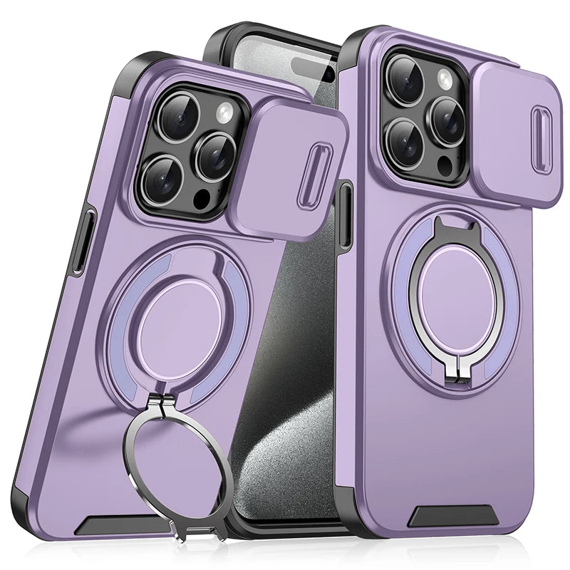 Case Blindada com Suporte Giratório 360º e Tampa de Proteção da Câmera - Iphone 11 ao 16 Pro Max