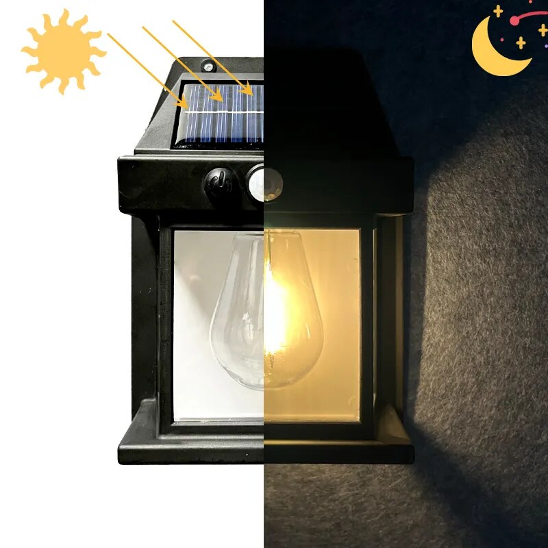 Luminária com Painel Solar, Bateria Recarregável e Sensor de Presença