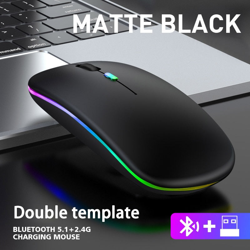 Mouse Sem Fio RGB Bluetooth USB Recarregável Silencioso | Led 2.4ghz DPI 1600