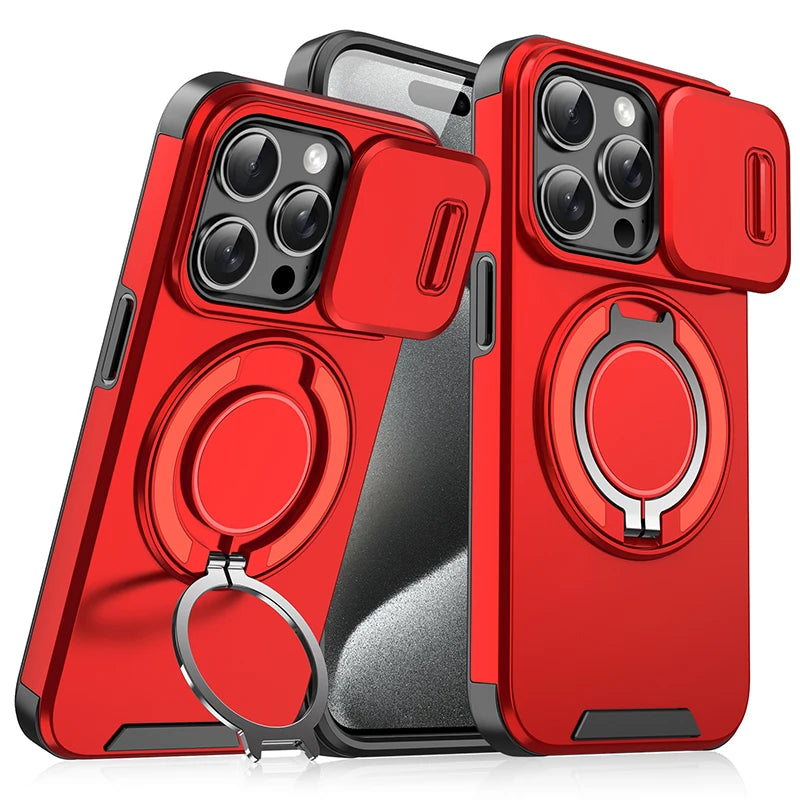 Case Blindada com Suporte Giratório 360º e Tampa de Proteção da Câmera - Iphone 11 ao 16 Pro Max