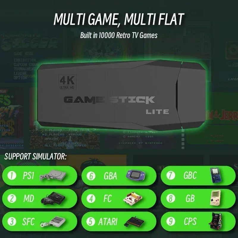 Videogame Retrô Stick M8 Console Sem Fio Emulador Retrô Console 4K HD Saída TV + 10mil Jogos | Portátil