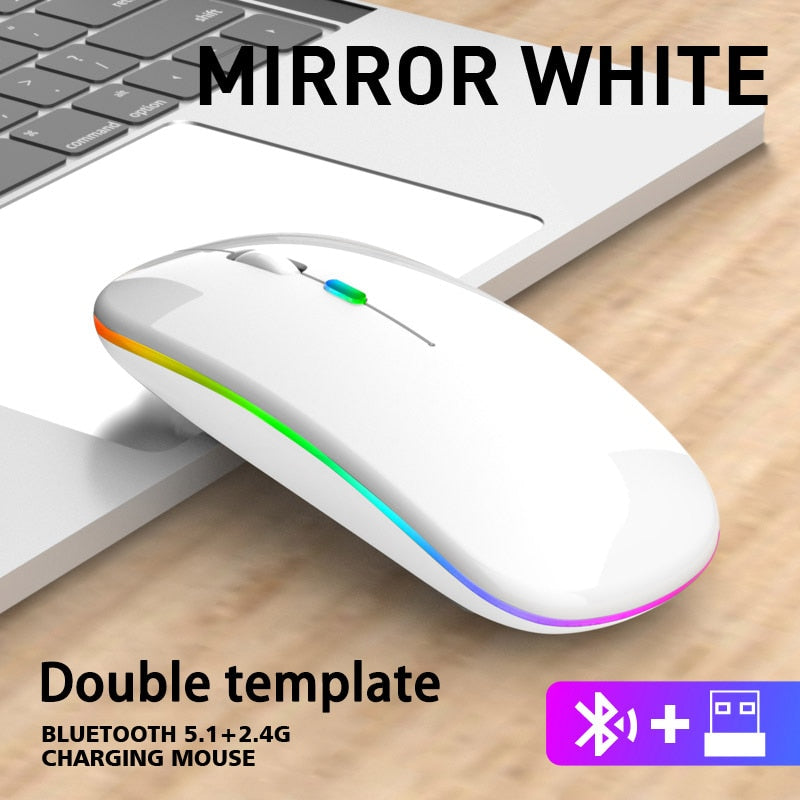 Mouse Sem Fio RGB Bluetooth USB Recarregável Silencioso | Led 2.4ghz DPI 1600