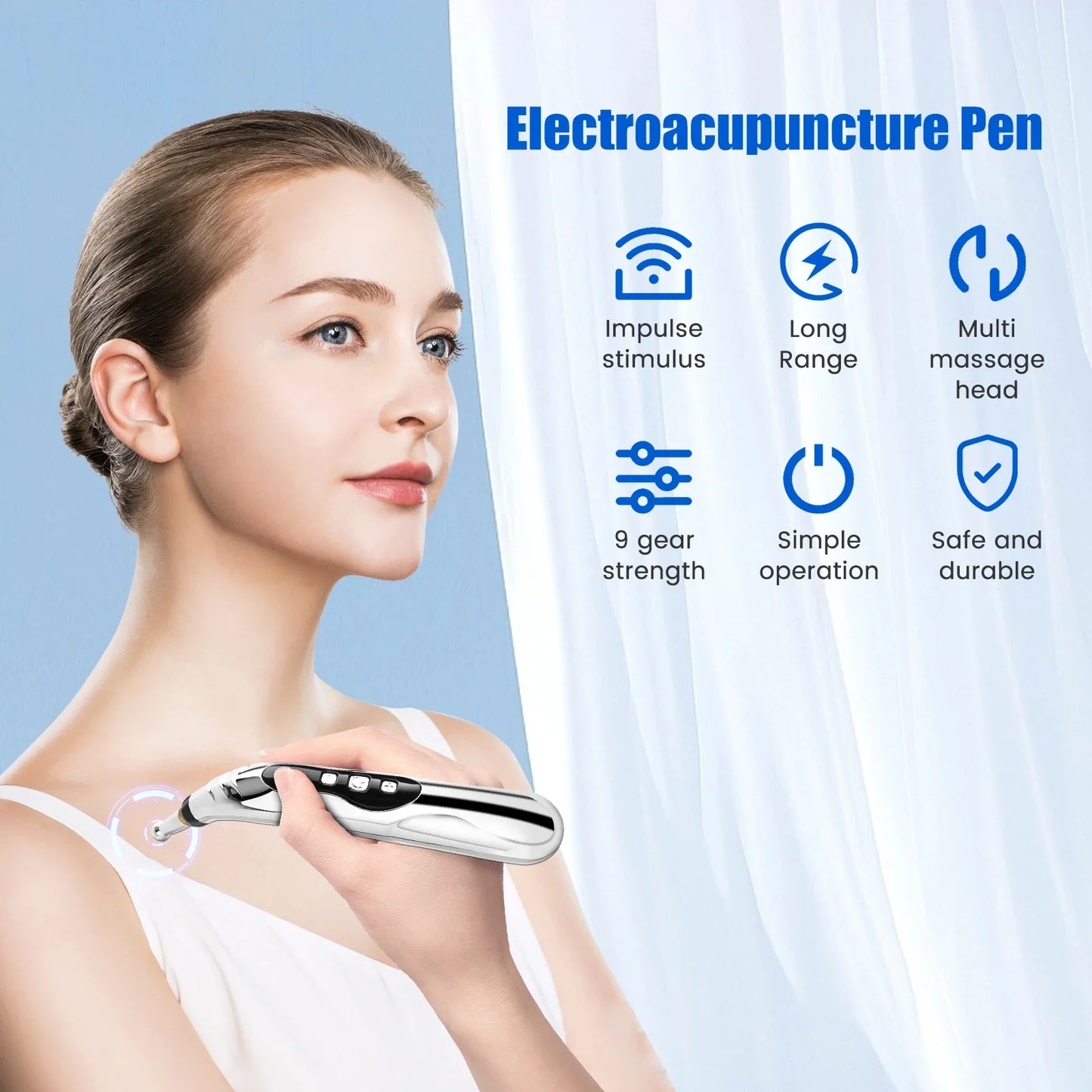 Caneta de Acupuntura Eletrônica + 5 Cabeças de Massagem