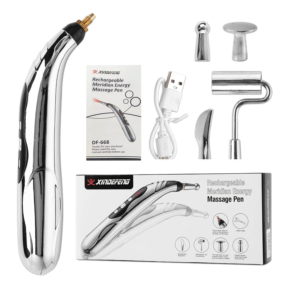 Caneta de Acupuntura Eletrônica + 5 Cabeças de Massagem