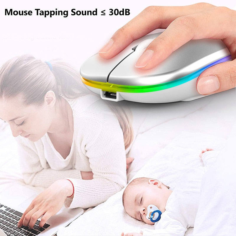 Mouse Sem Fio RGB Bluetooth USB Recarregável Silencioso | Led 2.4ghz DPI 1600
