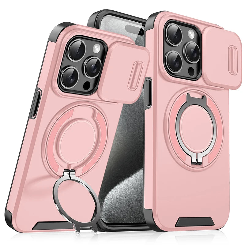 Case Blindada com Suporte Giratório 360º e Tampa de Proteção da Câmera - Iphone 11 ao 16 Pro Max