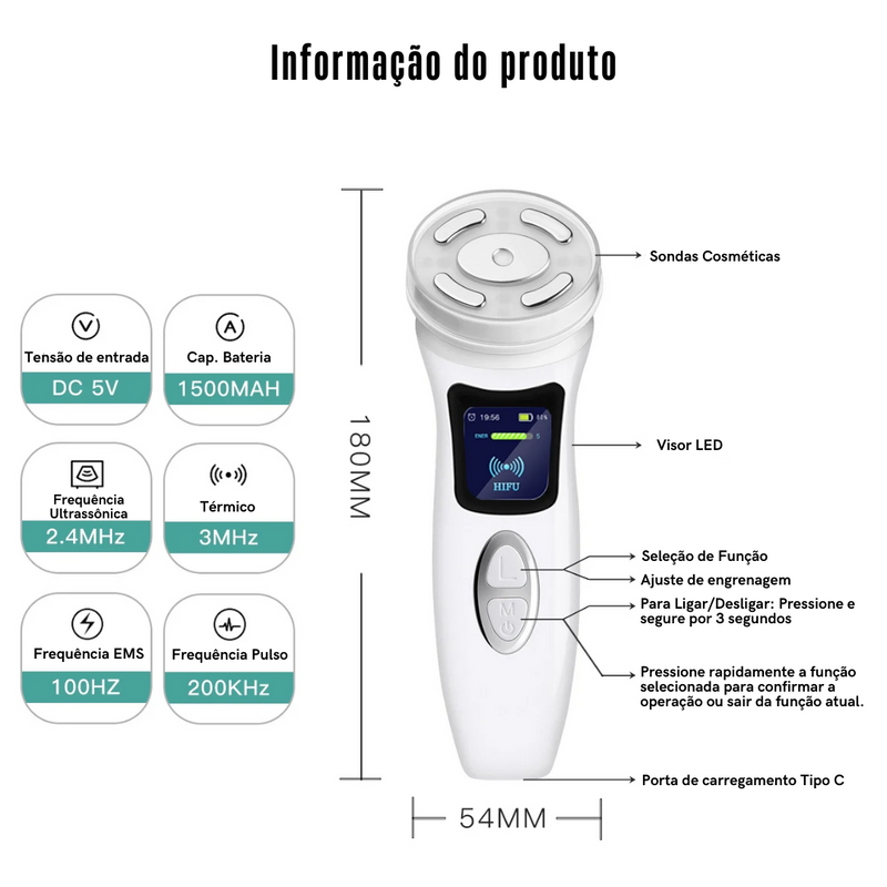 Novo MINI HIFU 4.0 Sem Fio - 4ª Geração (4 em 1) Face Lifting