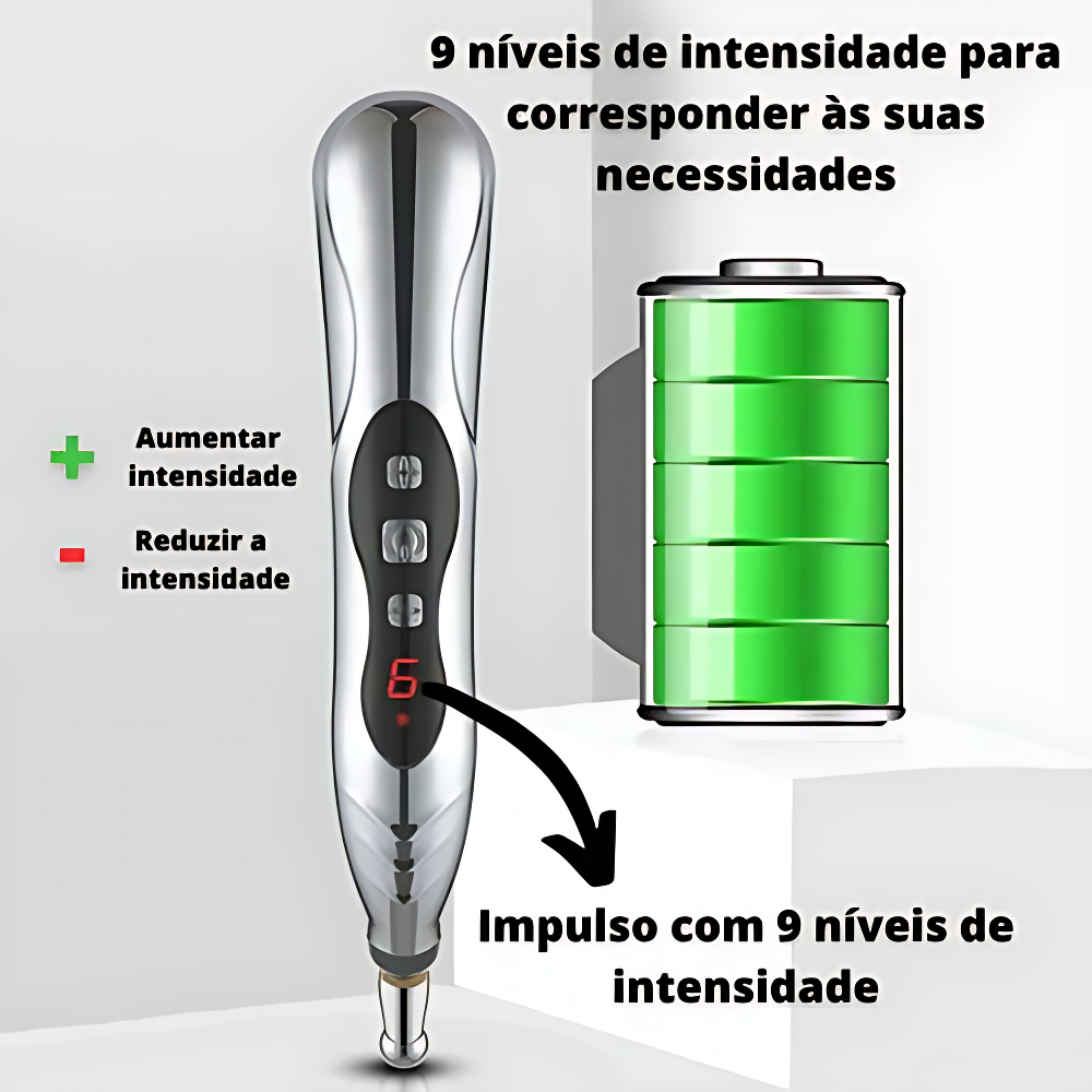 Caneta de Acupuntura Eletrônica + 5 Cabeças de Massagem