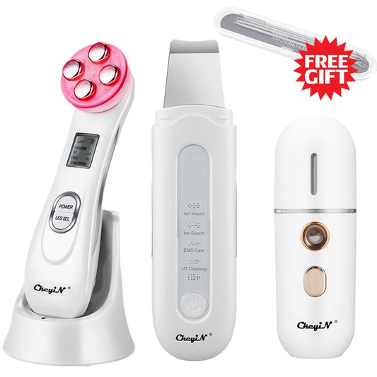 Kit SkinCare: Ultrassônico + RF & EMS Ledterapia + Vaporizador + Brinde - Picuí Magazine