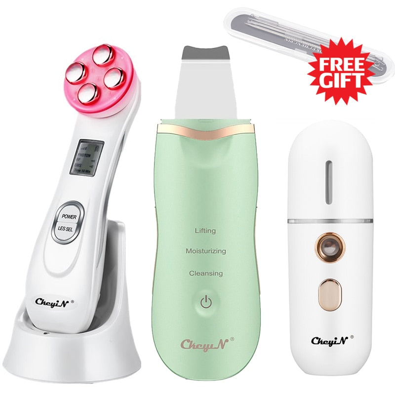 Kit SkinCare: Ultrassônico + RF & EMS Ledterapia + Vaporizador + Brinde - Picuí Magazine