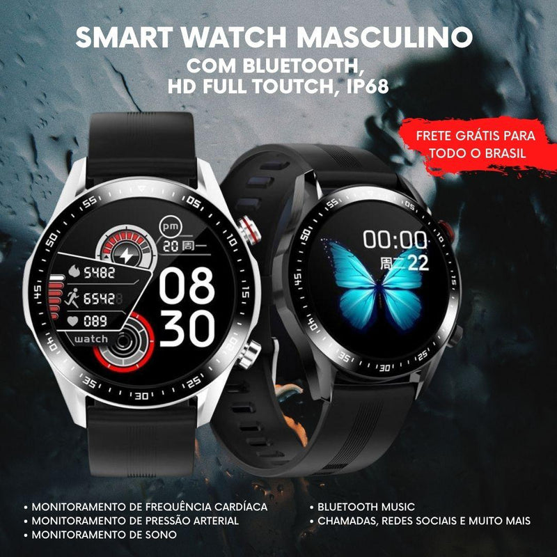 Smart Watch Masculino, Tela Full Toutch, Bluetooth, Fitness, IP68 À Prova D'Água. Androide e IOS - Picuí Magazine