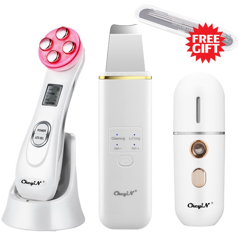 Kit SkinCare: Ultrassônico + RF & EMS Ledterapia + Vaporizador + Brinde - Picuí Magazine