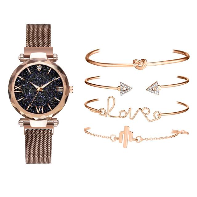 Relógio de Luxo Feminino com Braceletes - 5 Peças - Picuí Magazine