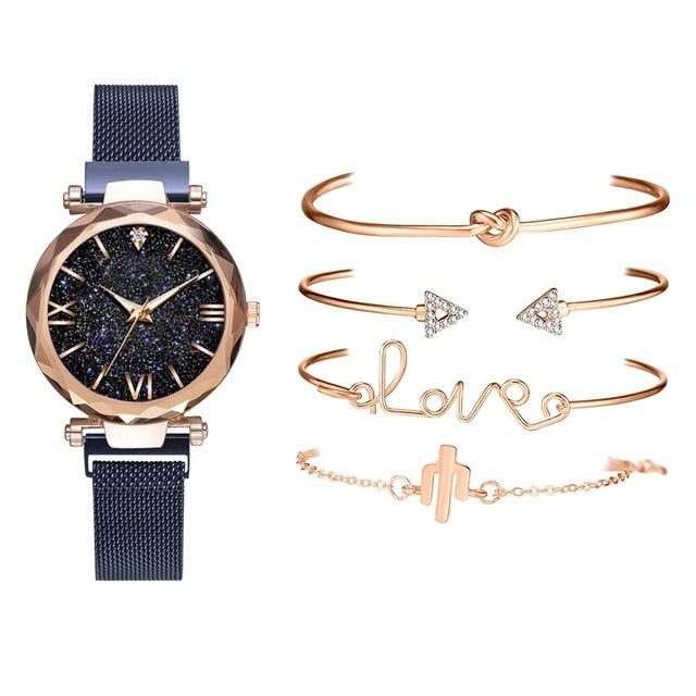 Relógio de Luxo Feminino com Braceletes - 5 Peças - Picuí Magazine