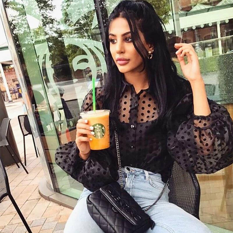 Blusa Poá com Transparência - Manga Longa Retrô. Mulheres Poderosas - Picuí Magazine