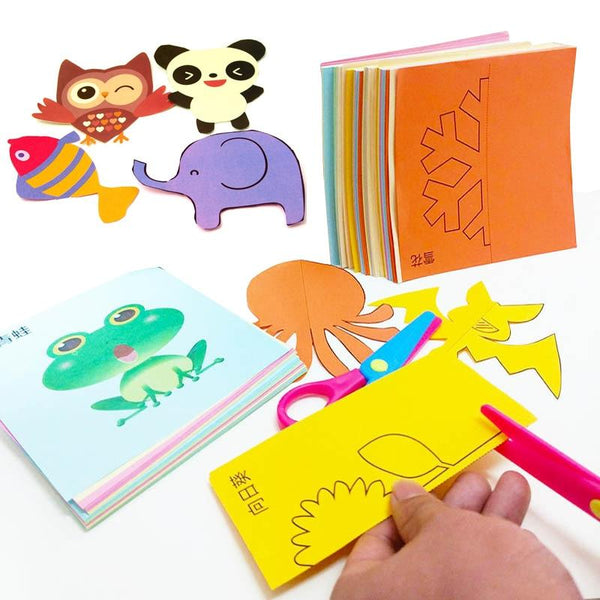 Artesanato Infantil. 48pcs coloridas de desenhos animados para cortes. Papel dobrável + Tesoura. - Picuí Magazine