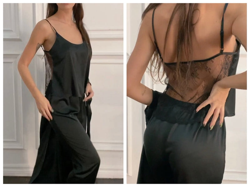 Pijamas de Cetim com Renda, Sensual e Elegante. Conjuntos Com Opção de Calça Ou Short. (Barato e Com FRETE GRÁTIS) - Picuí Magazine