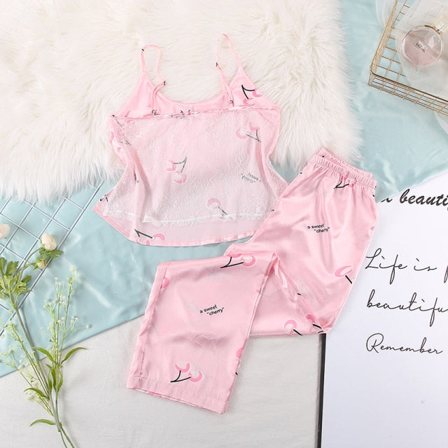 Pijamas de Cetim com Renda, Sensual e Elegante. Conjuntos Com Opção de Calça Ou Short. (Barato e Com FRETE GRÁTIS) - Picuí Magazine