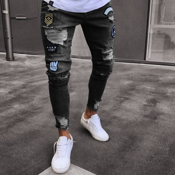 Calça Skinny Ripped Jeans Listrada Masculina - Picuí Magazine